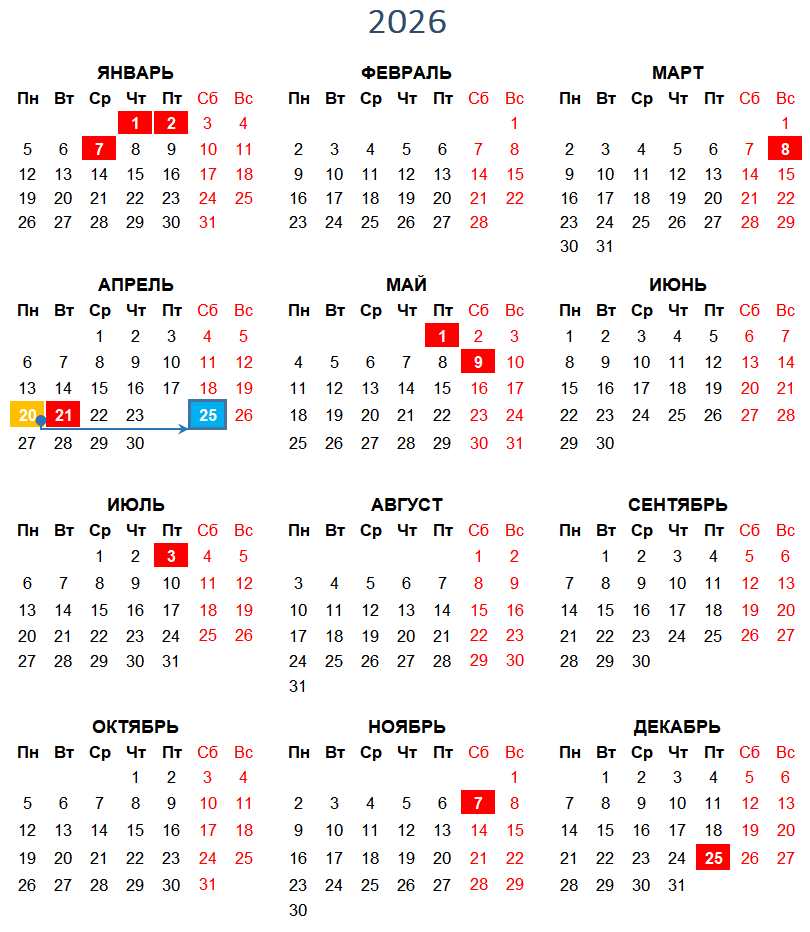 График переноса рабочих дней в Беларуси в 2026 году